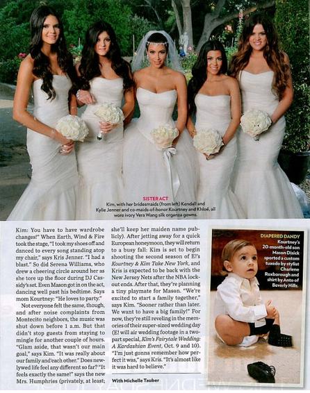 Kendall, Kyle, Kim, Kourtney e Khloe, as 5 irmãs Kardashian e Mason, o filho de Kourt, que levou as alianças ao altar. 